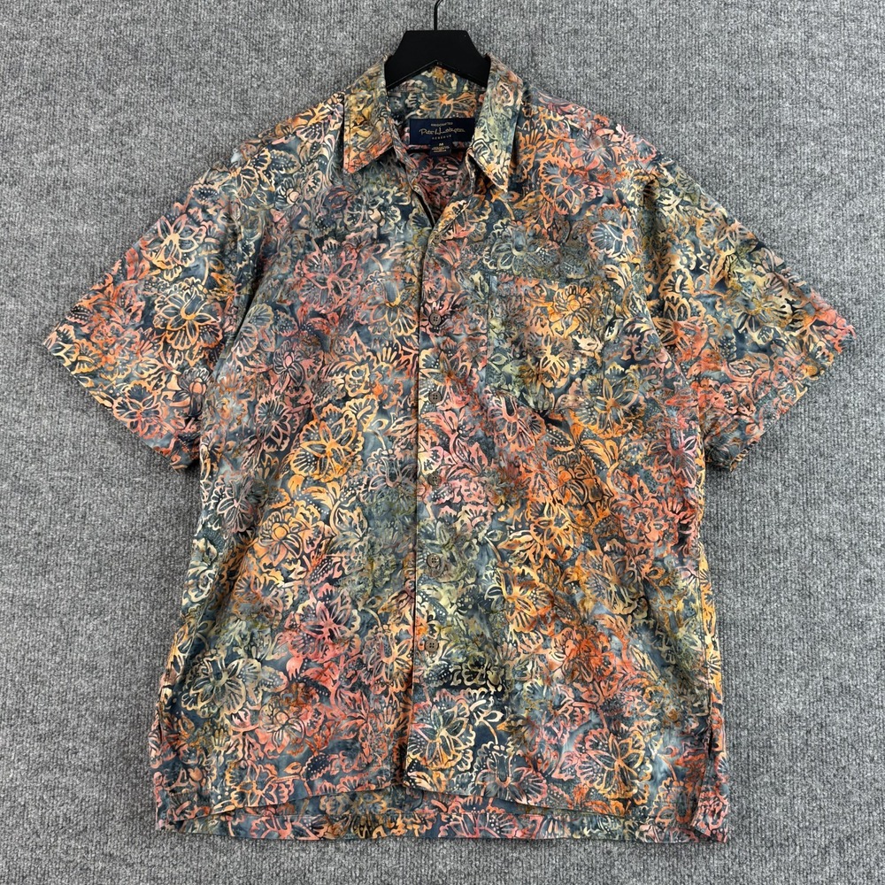 Pete Huntington Reserve Shirt Mens M Multicolor Batik Floral Hawaiian Cotton